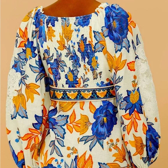 Farm Rio Bold Floral Dress with Blue and yellow - Picture 1 of 3